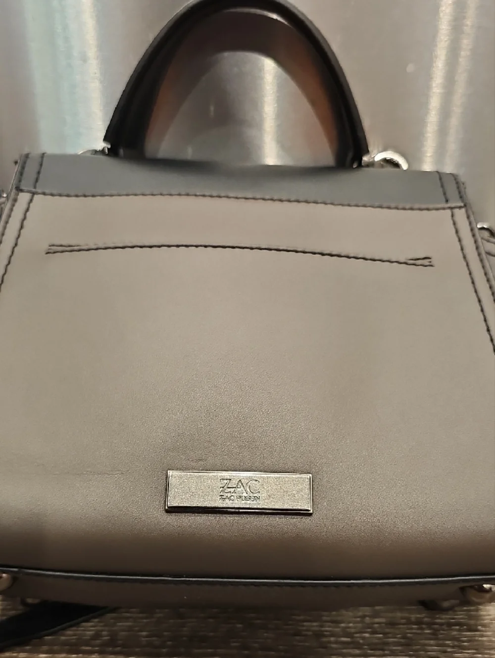 ZAC POSEN Eartha Colorblock Top Handle Bag in Black & Taupe Gray